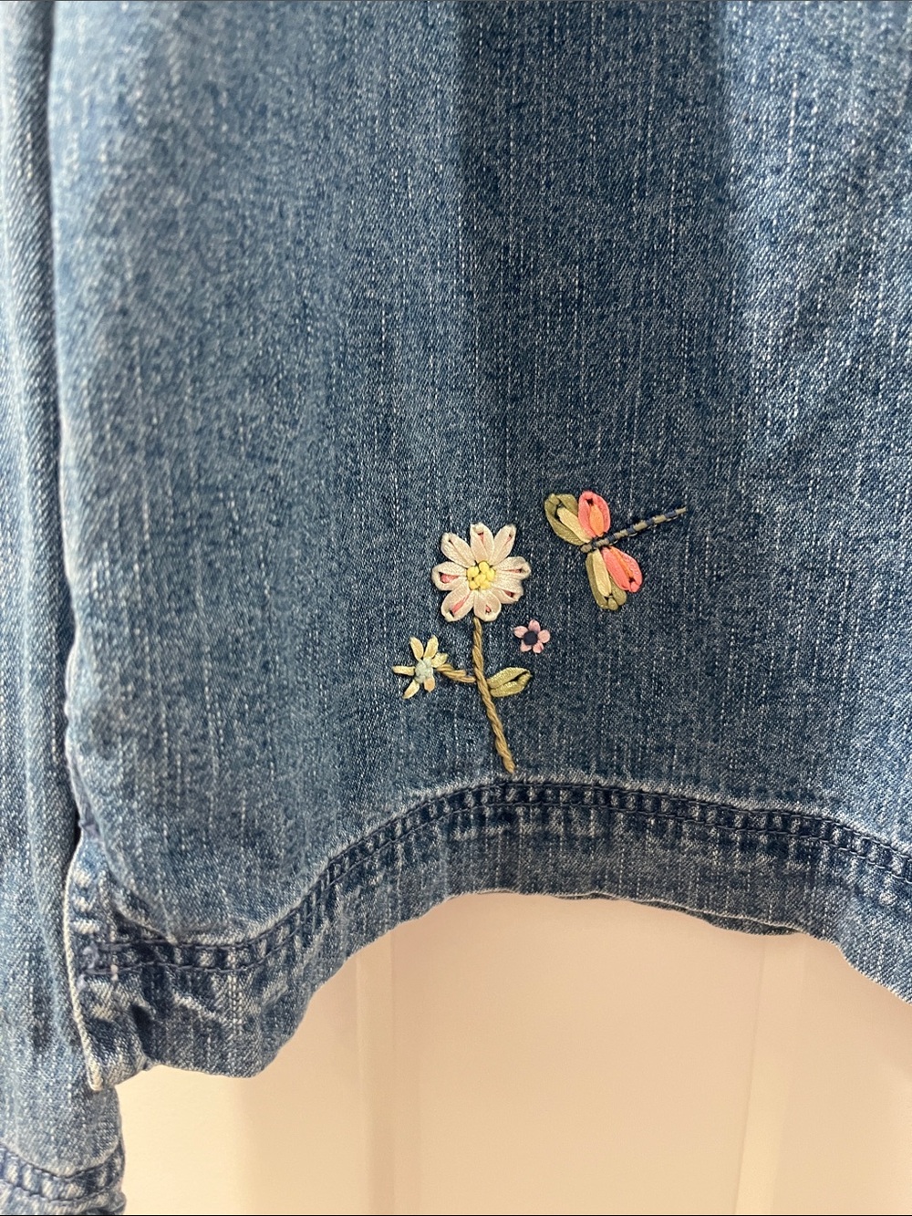 Grandmacore Gardencore Eclectic Embroidered Ribbon Light Weight Denim Jacket L - Picture 12 of 12